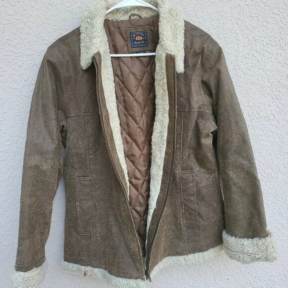 Route 66 Men's Dark Brown Leather Faux Fur Jacket Coat XL - Picture 5 of 6